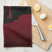 赤パーソナライズされた黒のパタストライプーンモノグラム キッチンタオル (四つ折り)