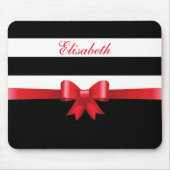 赤パーソナライズされた黒はっきりしたストライプ弓 マウスパッド (正面)