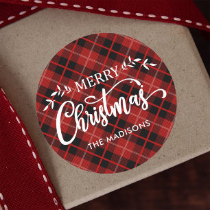 赤パーソナライズされた黒クリスマスプレド ラウンドシール