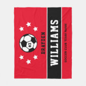 赤パーソナライズされた黒サッカー選手の名前 フリースブランケット (正面)