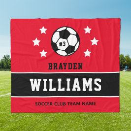 赤パーソナライズされた黒サッカー選手の名前 フリースブランケット