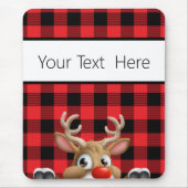 赤パーソナライズされた黒バッファローチェックトナカイ マウスパッド (正面)