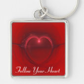 赤パーソナライズされた黒点灯ハートアート キーホルダー (正面)