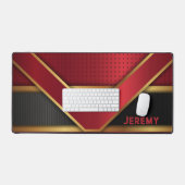 赤パーソナライズされた黒金ゴールド抽象芸術ゲーム デスクマット (キーボード&マウス)