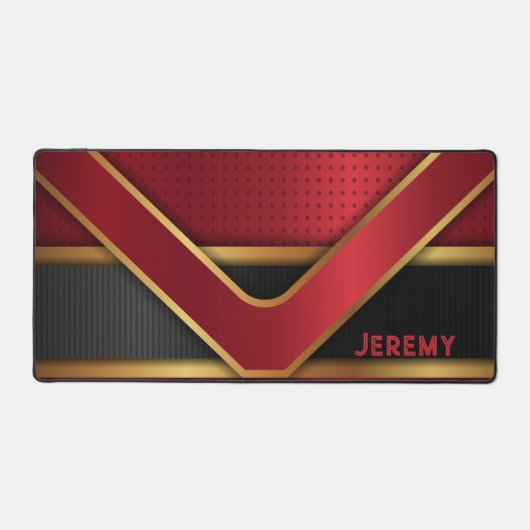 赤パーソナライズされた黒金ゴールド抽象芸術ゲーム デスクマット (正面)