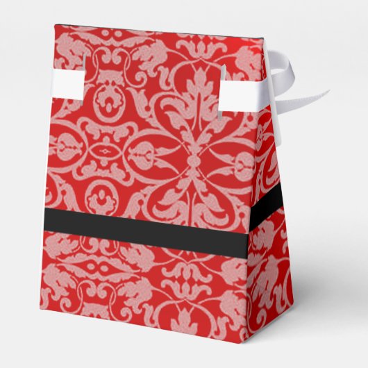 赤パーソナライズされた黒・白ダマスクのお願いボックス2 フェイバーボックス (裏面サイド)