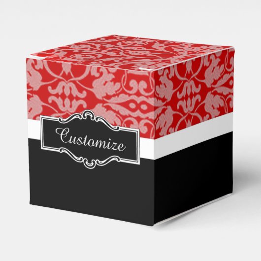 赤パーソナライズされた黒・白ダマスクのお願いボックス フェイバーボックス (正面サイド)