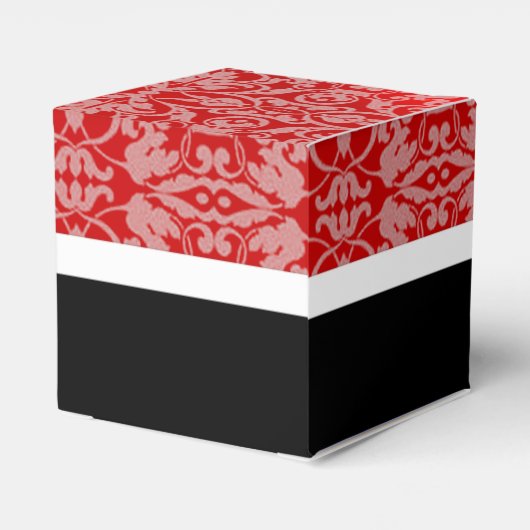 赤パーソナライズされた黒・白ダマスクのお願いボックス フェイバーボックス (裏面サイド)