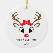 赤パーソナライズされた鼻ルドルフクリスマス装飾品 セラミックオーナメント (正面)