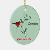 赤パーソナライズされた(鳥)ショウジョウコウカンチョウクリスマスオーナメント セラミックオーナメント (右)