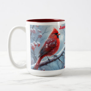 赤パーソナライズされた(鳥)ショウジョウコウカンチョウコーヒーカップ、(鳥)ショウジョウコウカンチョ ツートーンマグカップ