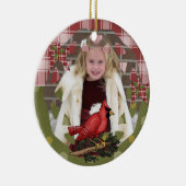 赤パーソナライズされた（鳥）ショウジョウコウカンチョウフォトオーナメント セラミックオーナメント (右)