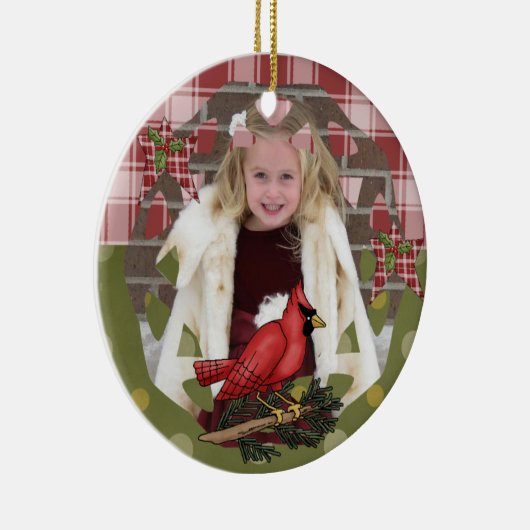 赤パーソナライズされた（鳥）ショウジョウコウカンチョウフォトオーナメント セラミックオーナメント (右)