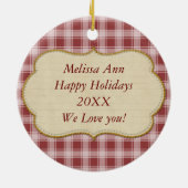 赤パーソナライズされた（鳥）ショウジョウコウカンチョウフォトオーナメント セラミックオーナメント (裏面)