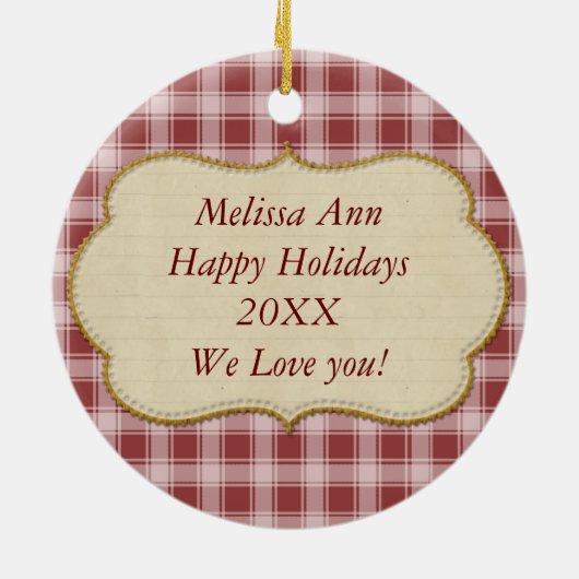 赤パーソナライズされた（鳥）ショウジョウコウカンチョウフォトオーナメント セラミックオーナメント (裏面)