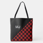 赤パーソナライズされた/黒バッファロープレイド トートバッグ (正面)