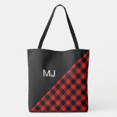 赤パーソナライズされた/黒バッファロープレイド トートバッグ (裏面)