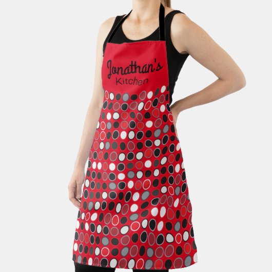 赤パーソナライズされた、黒、灰色の円 エプロン (インサイチュ)