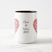 赤パーソナライズされたBFFハートマグ ツートーンマグカップ (中央)