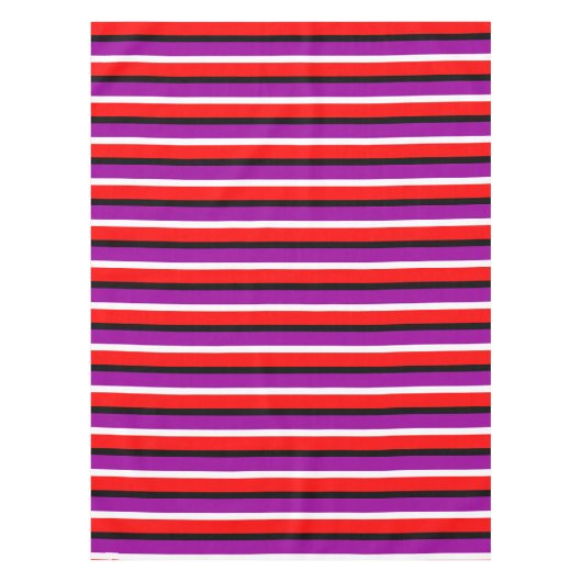 赤パープルストライプデザイン テーブルクロス (正面)