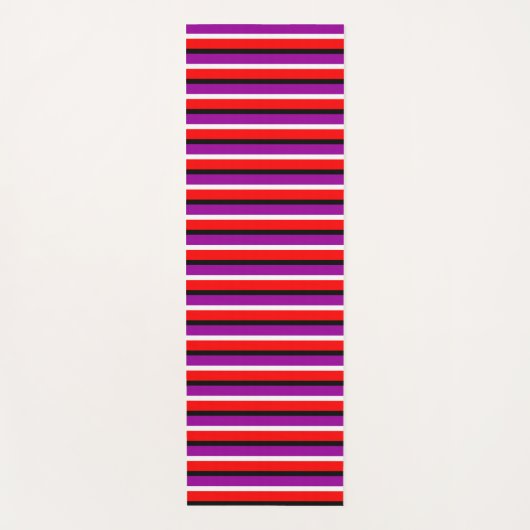 赤パープルストライプデザイン ヨガマット (正面)