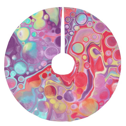 赤パープルプラカラフルー絵画スのクリスマス ブラッシュドポリエステルツリースカート (正面)