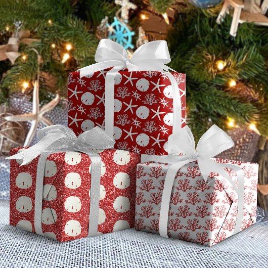 赤ヒトデ砂ドルクリスマスコースト ラッピングペーパーシート