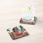 赤ビキニ、サングラス、バンダナの女性 コースター (右側)