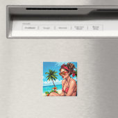 赤ビキニ、サングラス、バンダナの女性 マグネット (インサイチュ (食洗機))