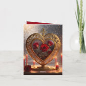 赤ビクトリアンいバラと黄金のハート、ヴィンテージ シーズンカード (裏面)