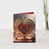 赤ビクトリアンいバラと黄金のハート、ヴィンテージ シーズンカード (正面)