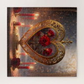 赤ビクトリアンいバラと黄金のハート、ヴィンテージ ジグソーパズル (横)