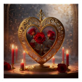 赤ビクトリアンいバラと黄金のハート、ヴィンテージ ポスター (正面)