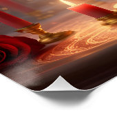 赤ビクトリアンいバラと黄金のハート、ヴィンテージ ポスター (コーナー)