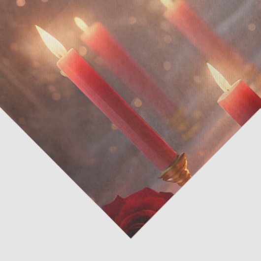 赤ビクトリアンいバラと黄金のハート、ヴィンテージ 薄葉紙 (詳細)