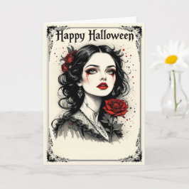 赤ビクトリアンいバラのゴシック様式のハロウィーンレディ カード
