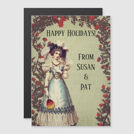 赤ビクトリアンいバラ園の女性とファン (正面/裏面)