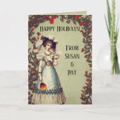 赤ビクトリアンいバラ園の女性とファン シーズンカード (正面)