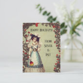 赤ビクトリアンいバラ園の女性とファン シーズンポストカード (スタンド正面)