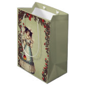 赤ビクトリアンいバラ園の女性とファン ミディアムペーパーバッグ (裏面アングル)