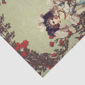 赤ビクトリアンいバラ園の女性とファン 薄葉紙 (詳細)