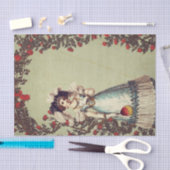 赤ビクトリアンいバラ園の女性とファン 薄葉紙 (クラフト)