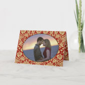 赤ビクトリアンとタンのフローラダマスクの写真結婚 招待状 (正面)