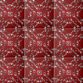 赤ビクトリアンと銀の渦巻き タイル