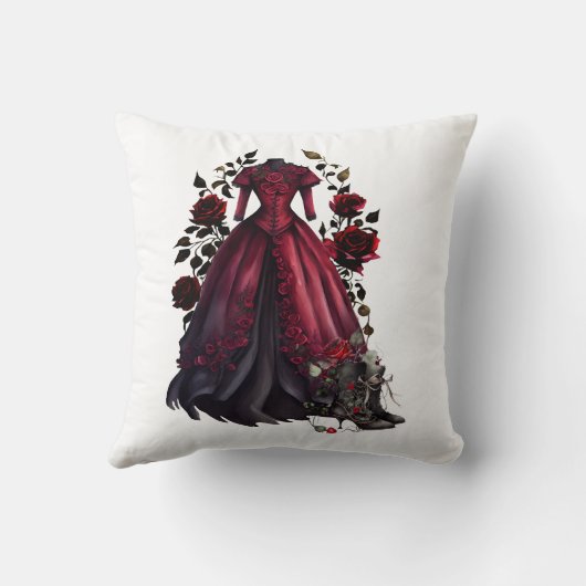 赤ビクトリアンドレスとヒール |アンティークバラガウン クッション (裏面)