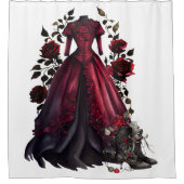 赤ビクトリアンドレスとヒール |アンティークバラガウン シャワーカーテン (正面)