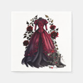 赤ビクトリアンドレスとヒール |アンティークバラガウン スタンダードカクテルナプキン (正面)