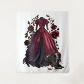 赤ビクトリアンドレスとヒール |アンティークバラガウン タペストリー (正面)