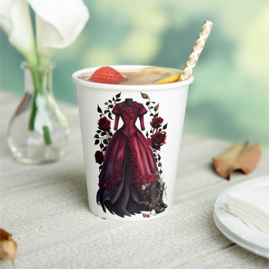 赤ビクトリアンドレスとヒール |アンティークバラガウン 紙コップ (インサイチュ)