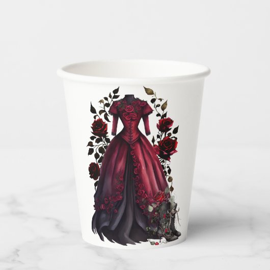 赤ビクトリアンドレスとヒール |アンティークバラガウン 紙コップ (正面)